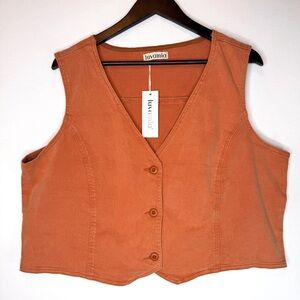 luvamia Women's NWT Burnt Orange Denim Vest sz 2XL button front Western Cowgirl